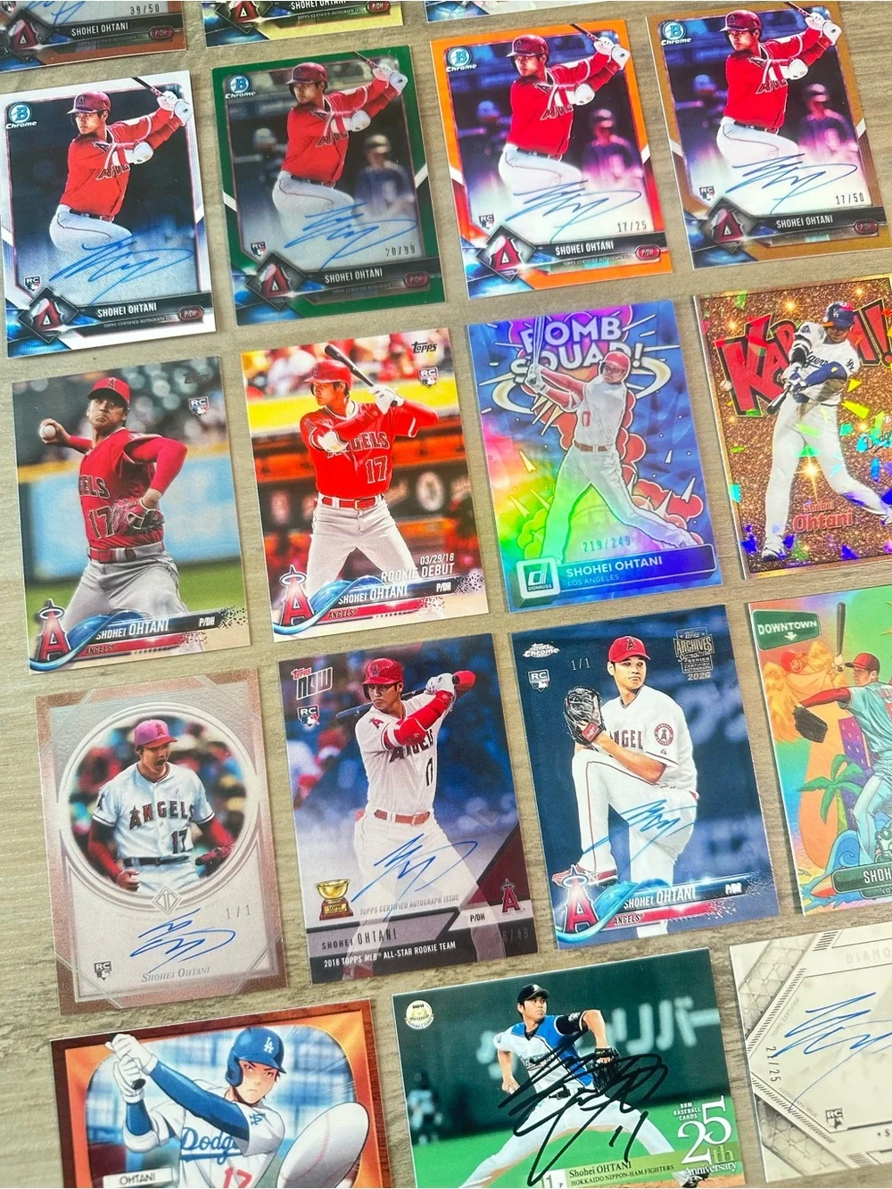 Shohei Ohtani Signed Rookie Lot of (19) Topps BBM Anime Novelty Baseball Cards.